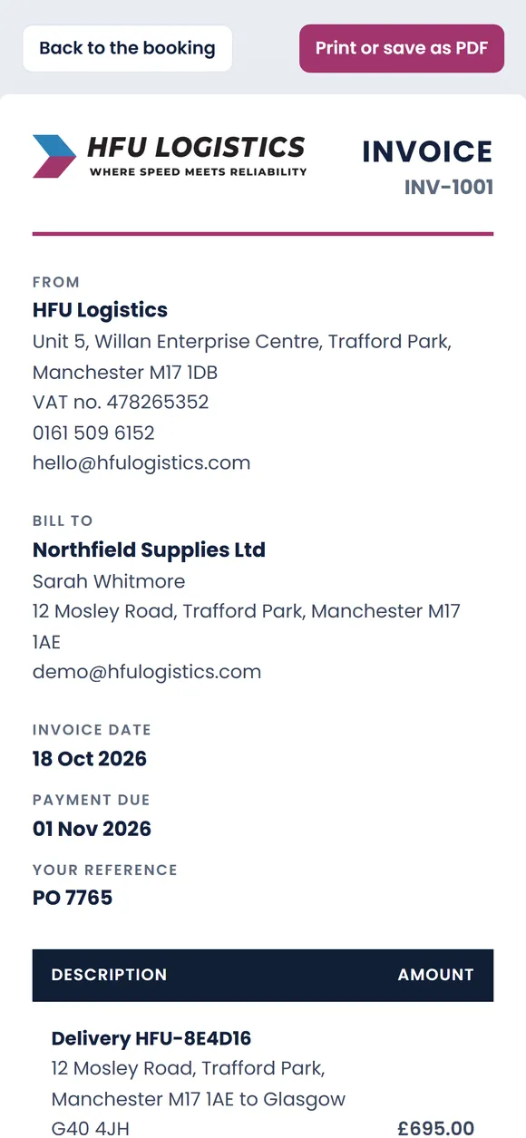 Invoice in the customer portal